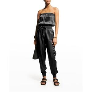 Cinq à Sept Patrice Strapless Black Twill Silk Jumpsuit
